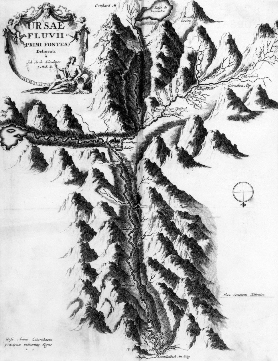 Ursae Fluvii primi fontes delineati, cca 1721 od Jean Jacques Scheuchzer