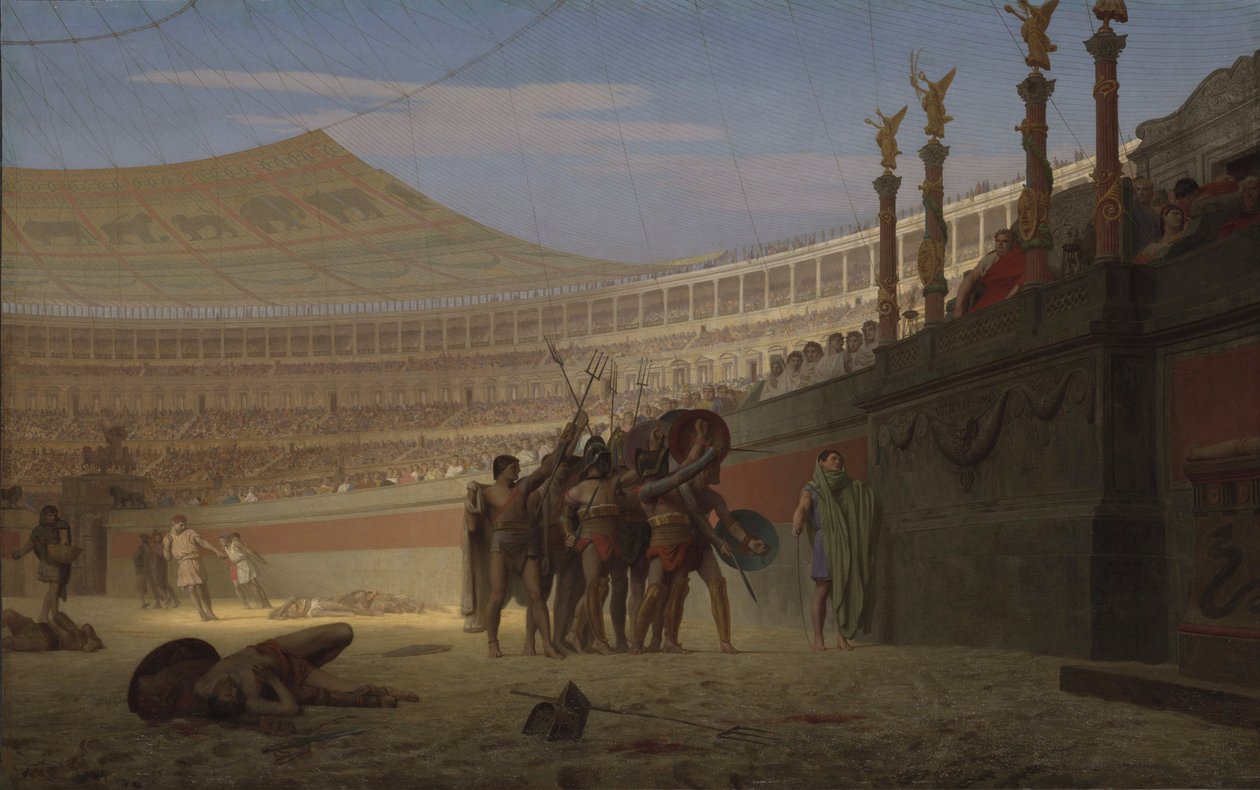 Nazdar Caesare! Pozdravujeme tě umírající (Hail Caesar! We Who Are about to Die Salute You), 1859 od Jean Leon Gerome