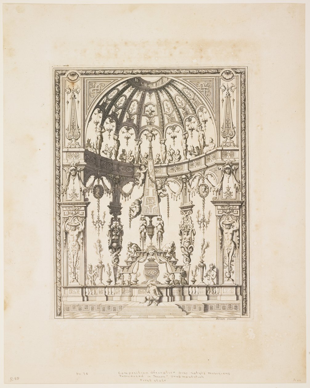 Satyr Funeral ze série návrhů pro dekorativní panely, 1670-80 od Jean Lepautre