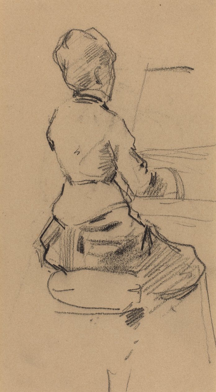 Mladá žena sedící u klavíru [verso], kolem roku 1890 (černá křída na tkaném papíře) od Jean Louis Forain