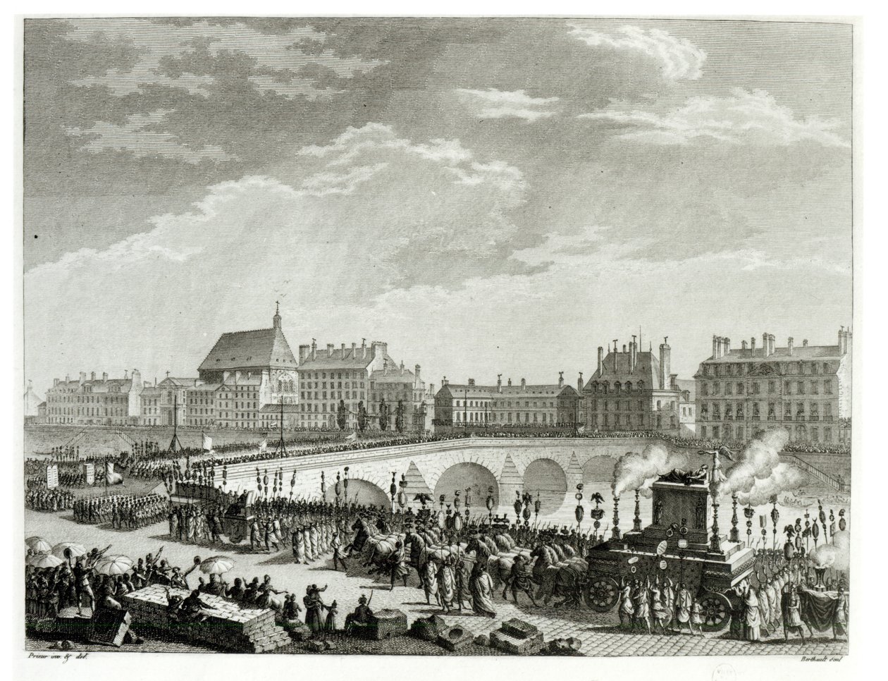 Voltairův triumf, 11. července 1791, vyryl Pierre Gabriel Berthault (1737-1831) od Jean Louis the Younger Prieur