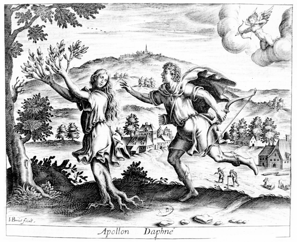 Daphne, prchající před zamilovaným Apollónem, se promění v bobkový vavřín, 1619 od Jean Matheus