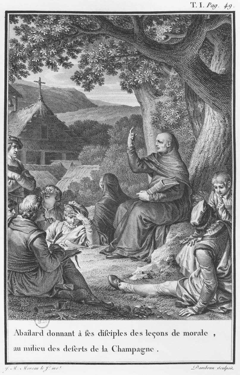 Abelard přednáší mezi učedníky v opuštěném Champagne, ilustrace z 