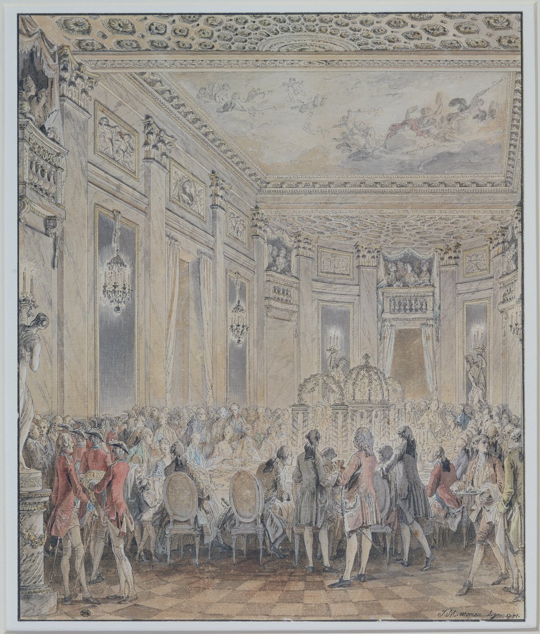 Svátek pořádaný Madame du Barry (1743-93) pro Ludvíka XV dne 2. září 1771 při inauguraci pavilonu v Louveciennes, 1771 (pero a inkoust a wc na papíře) od Jean Michel the Younger Moreau