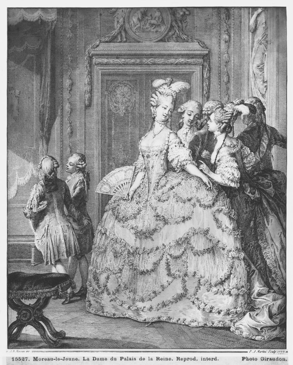 Dáma v Palais de la Reine, vyryla Pietro Antonio Martini (1739-97) 1777 od Jean Michel the Younger Moreau