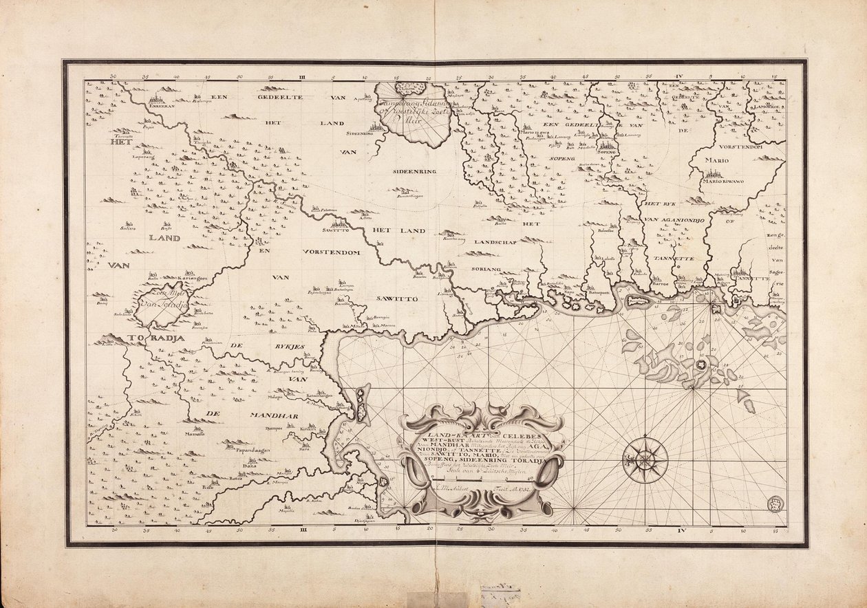 Mapa části západního pobřeží Celebes od Jean Michiel Aubert