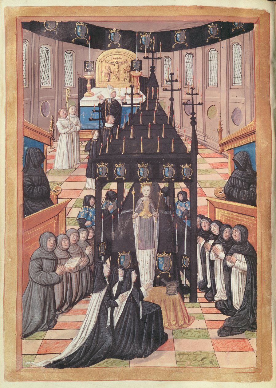 Fol.12v Odcházení Anny Bretaňské (1477-1514) v kostele Saint-Saveur de Blois, 1515 od Jean Perreal