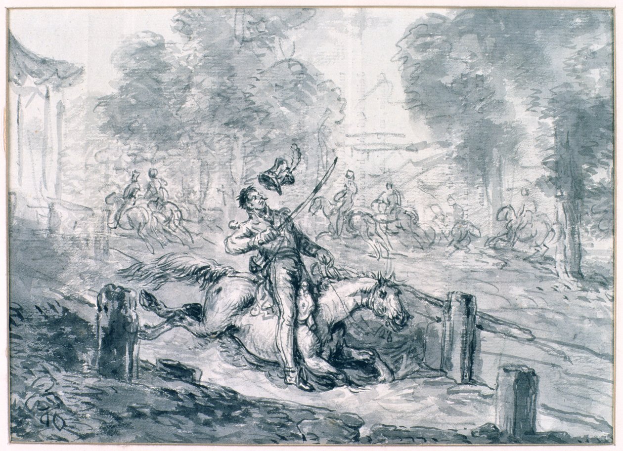 Smrt prince Josepha Poniatowského (1763-1813) 1816 (tužka a inkoust na papíře) od Jean Pierre Norblin de La Gourdaine