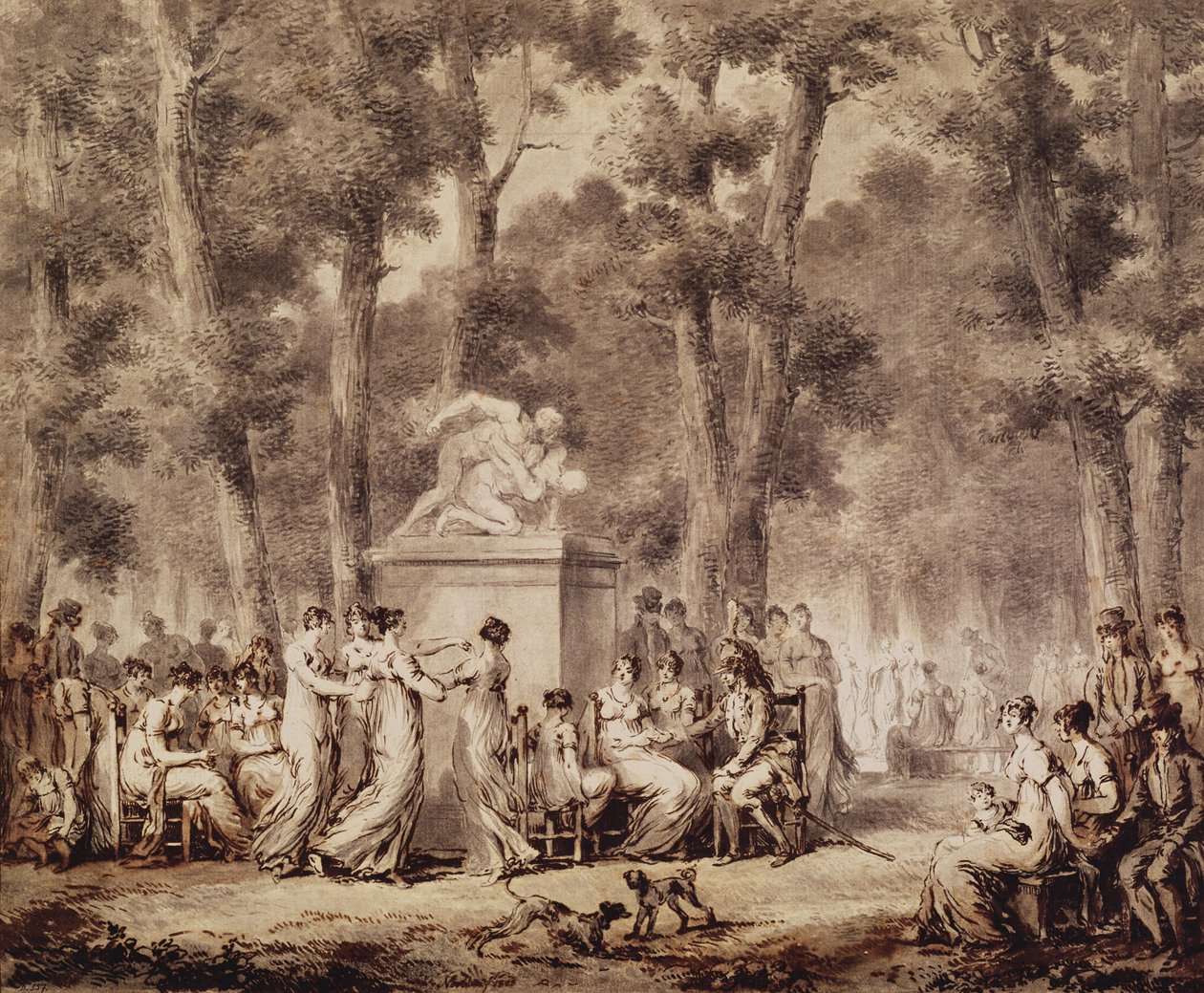 Jardin des Tuileries v roce 1808 (pero a inkoust a bistre v papíru) od Jean Pierre Norblin de La Gourdaine