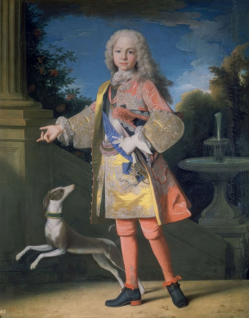 Portrét Ferdinanda Bourbonského, prince z Asturie, c. 1725–35 - 144 × 116 cm - olej na plátně - francouzské baroko - před restaurováním - NP 2333. Umělec: JEAN RANC. Také známý jako: FERNANDO VI, NIÑO. Místo: MUSEO DEL PRADO-PINTURA, MADRID, ŠPANĚLSKO od Jean Ranc