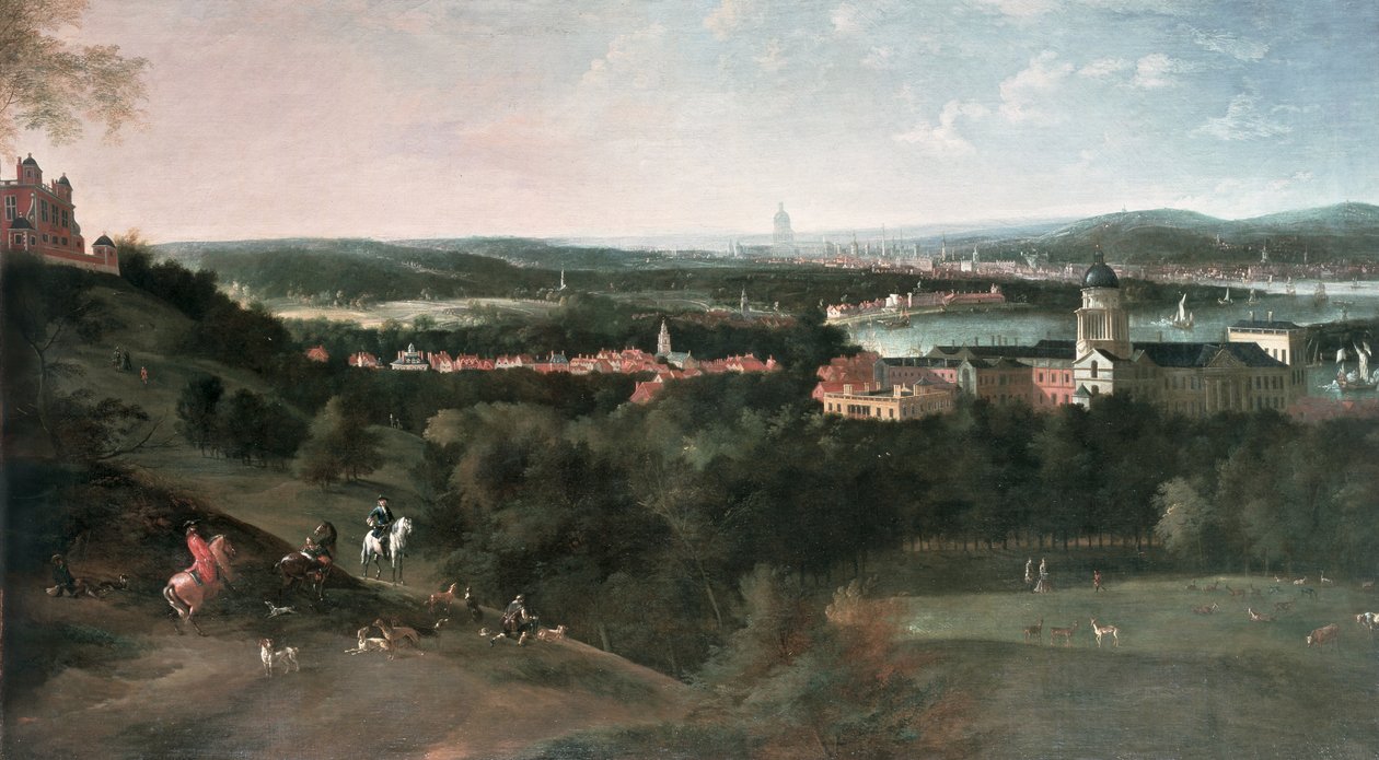 Pohled přes Greenwichský park směrem k Londýnu, malované pro Ludvíka XV v Paříži od Jean Rigaud