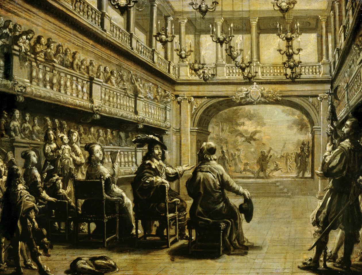 Ludvík XIII. (1601-43) Anna Rakouská (1601-66) a kardinál Richelieu (1585-1642) při inscenaci 