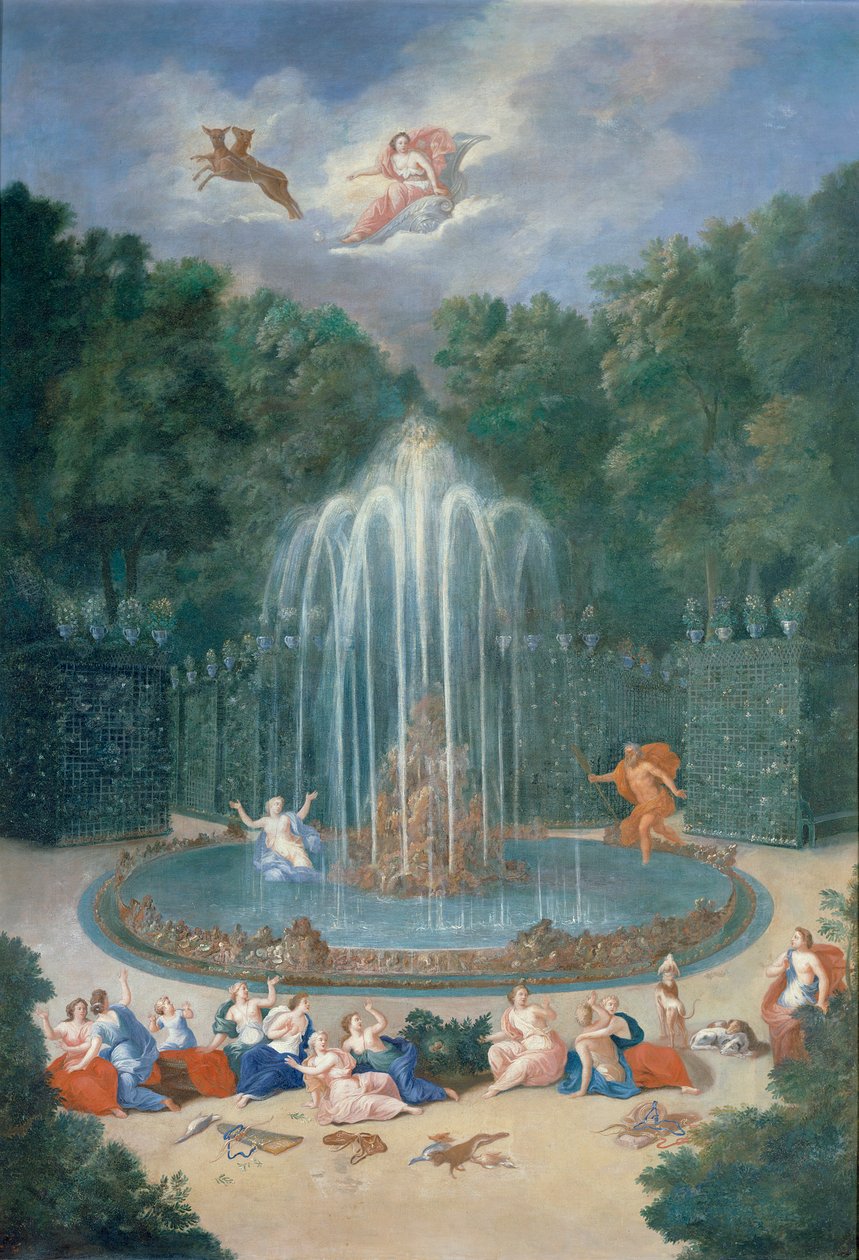 Groves of Versailles. Pohled na hvězdu nebo horu vody s Alphem pronásledujícím Arethusu od Jean the Younger Cotelle