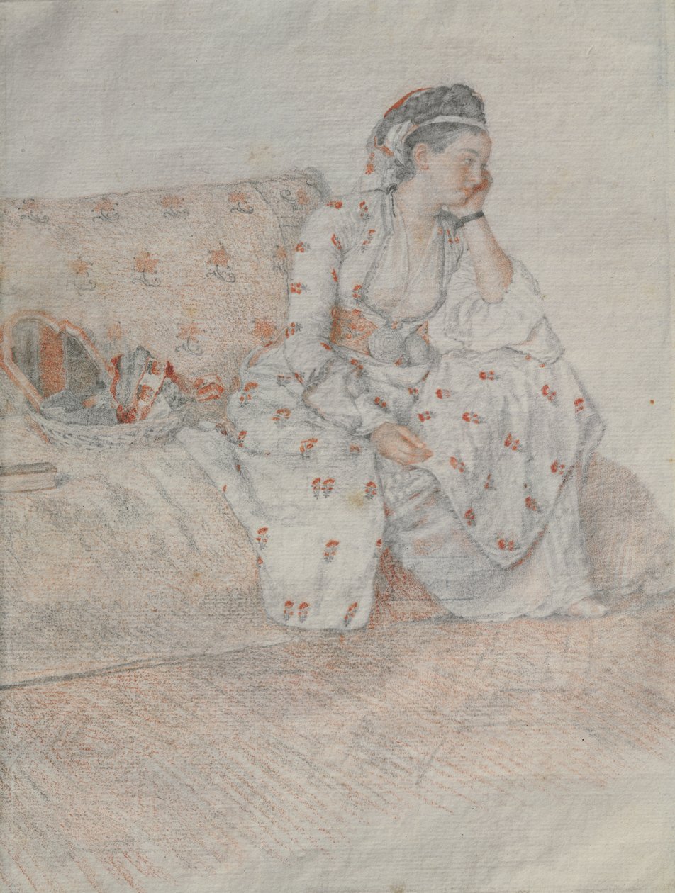 Hraběnka z Coventry v tureckém kostýmu (červená křída a tužka na papíře) od Jean Étienne Liotard