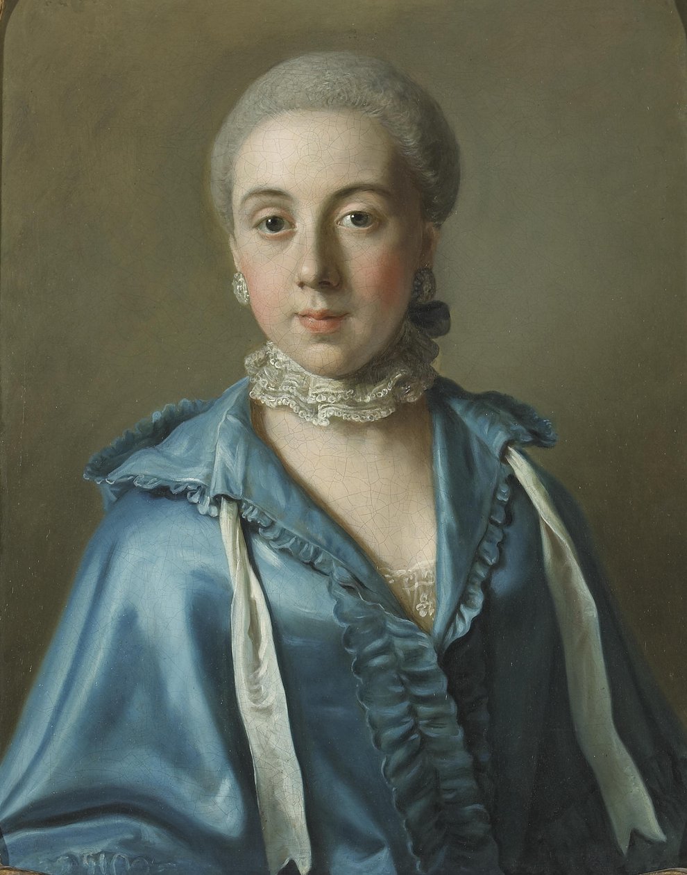 Portrét dámy v modrých šatech s krajkovým límcem od Jean Étienne Liotard