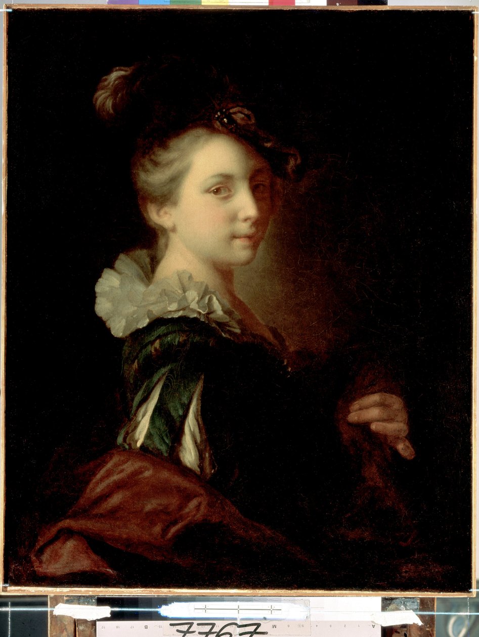 ""mladá herečka v divadelním kostýmu"" (Mladá žena v divadelních šatech) Obraz Alexise Grimou (1678-1733) kolem roku 1730 Rozměr 74x59 cm Muzeum Ermitáže v Petrohradě od Jean Alexis Grimou