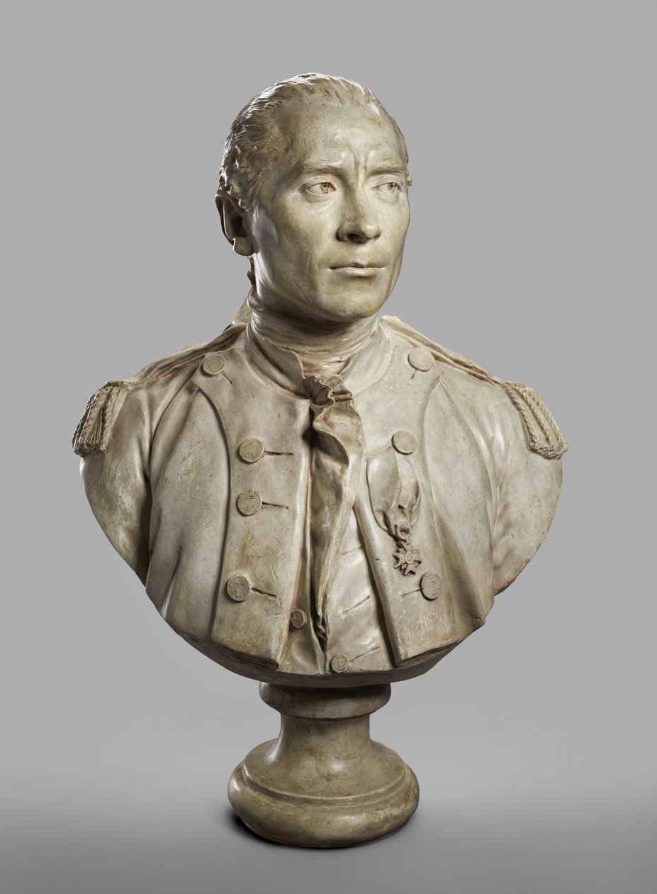Portrétní busta Johna Paula Jonese, model 1780, litá 1787-89 (omítka s terakotovou barvou) od Jean Antoine Houdon