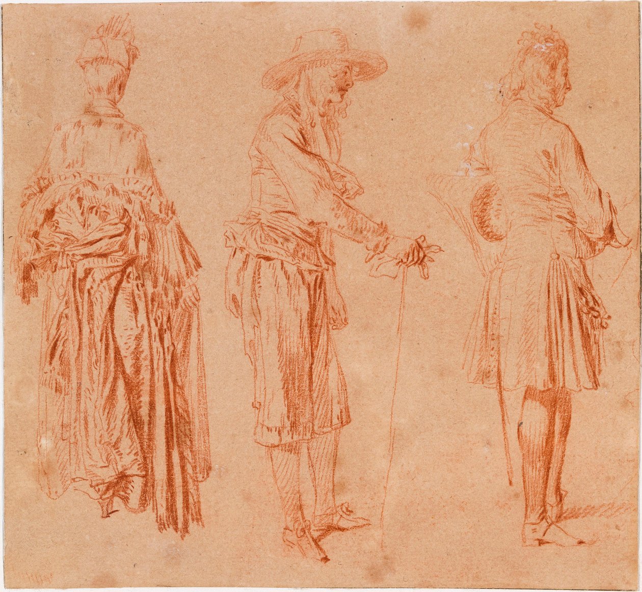 Eine Dame und zwei Herren od Jean-Antoine Watteau
