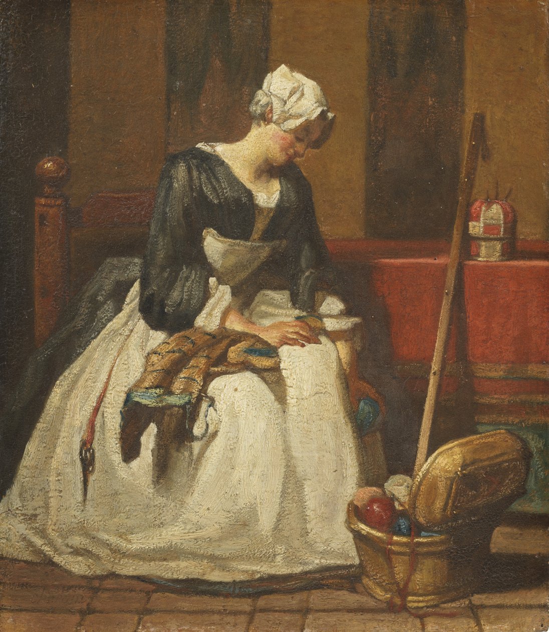 Vyšívačka (olej na dubovém dřevě) od Jean Baptiste Simeon Chardin