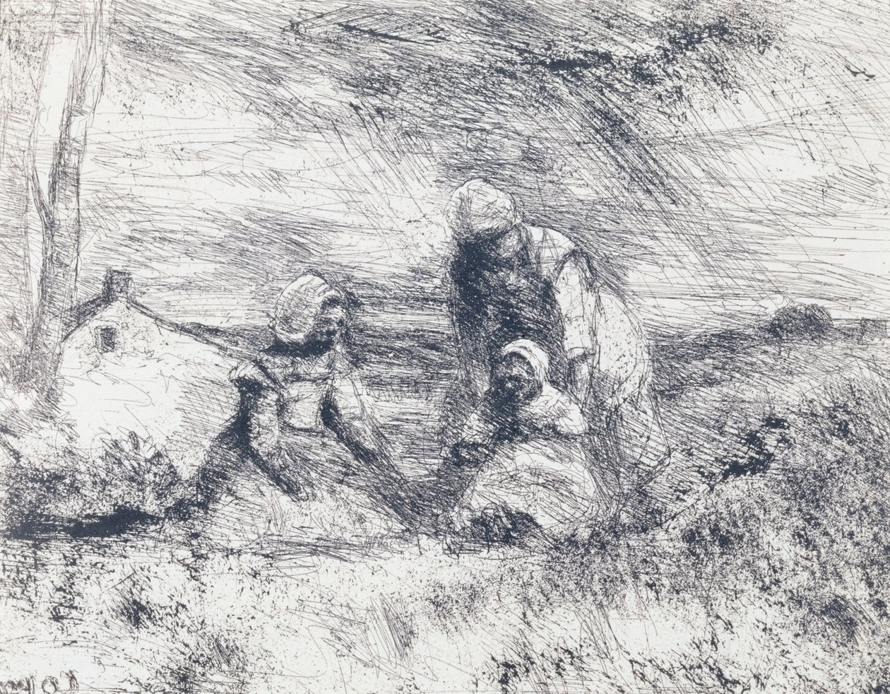 La Petite Soeur, 1854 (výtisk slaného papíru z klišé? Verre) od Jean Baptiste Camille Corot