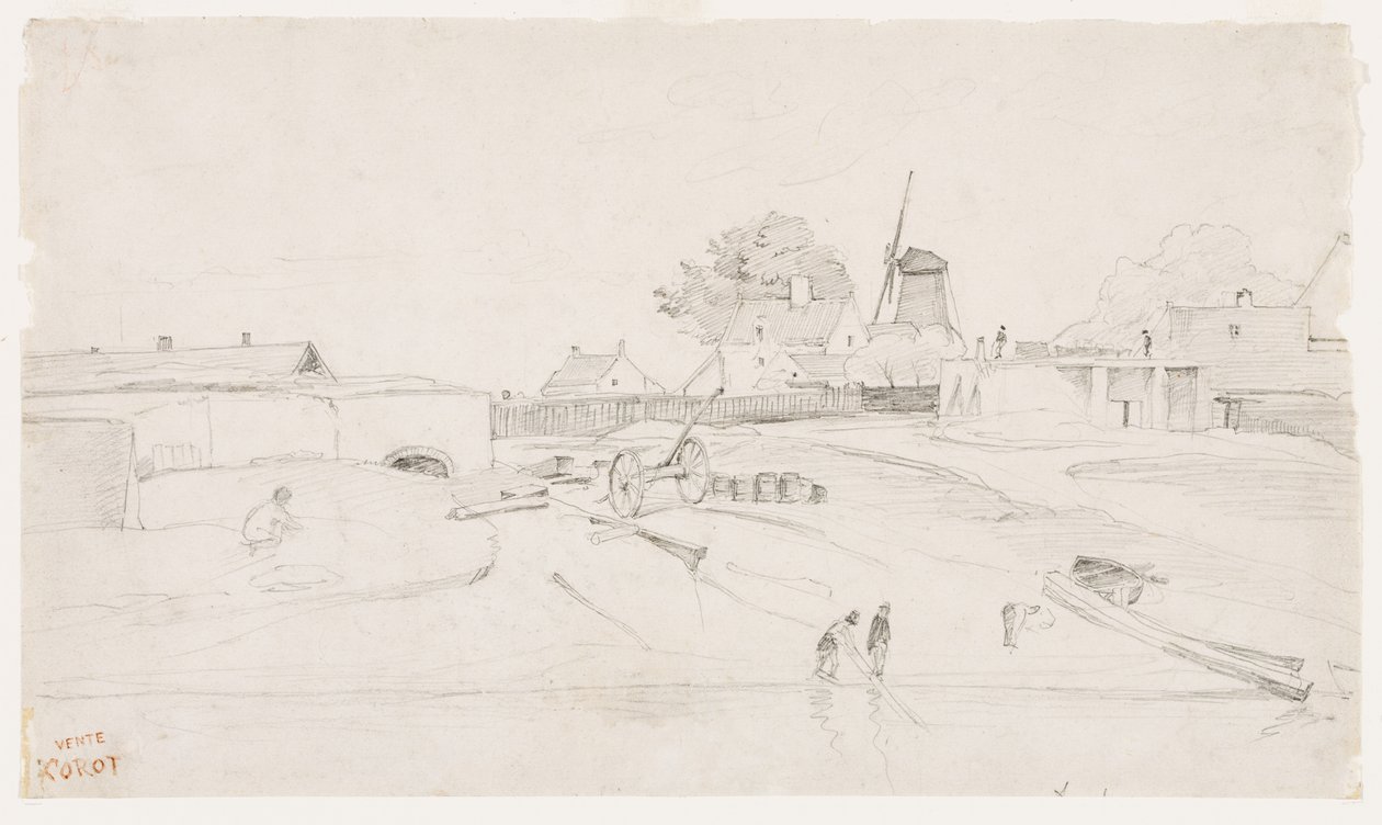 Větrný mlýn v Dunkerque, kolem roku 1830 od Jean Baptiste Camille Corot