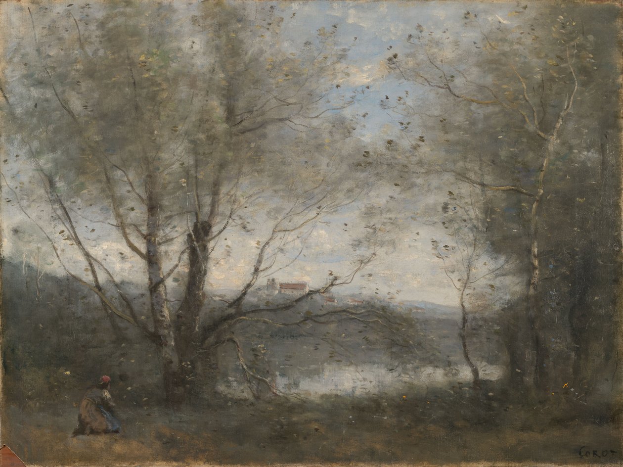 Rybník viděný skrze stromy od Jean-Baptiste-Camille Corot