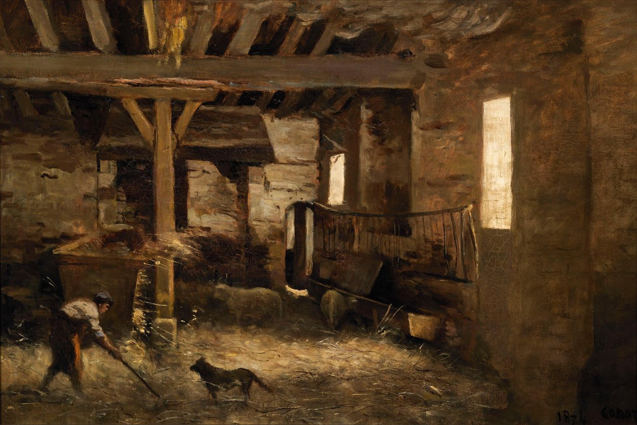 Interiér stodoly od Jean-Baptiste-Camille Corot