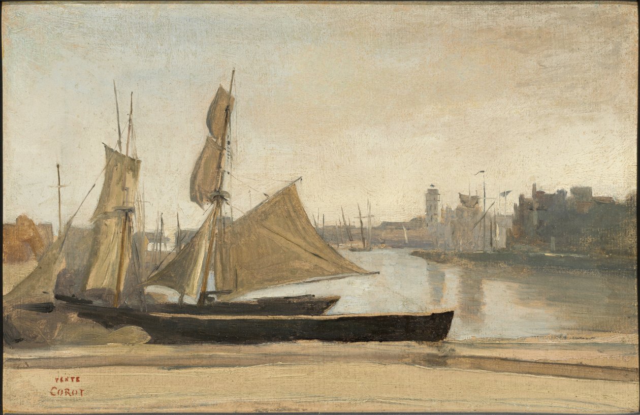 Dunkerque, rybářské lodě uvázané u nábřeží od Jean-Baptiste-Camille Corot