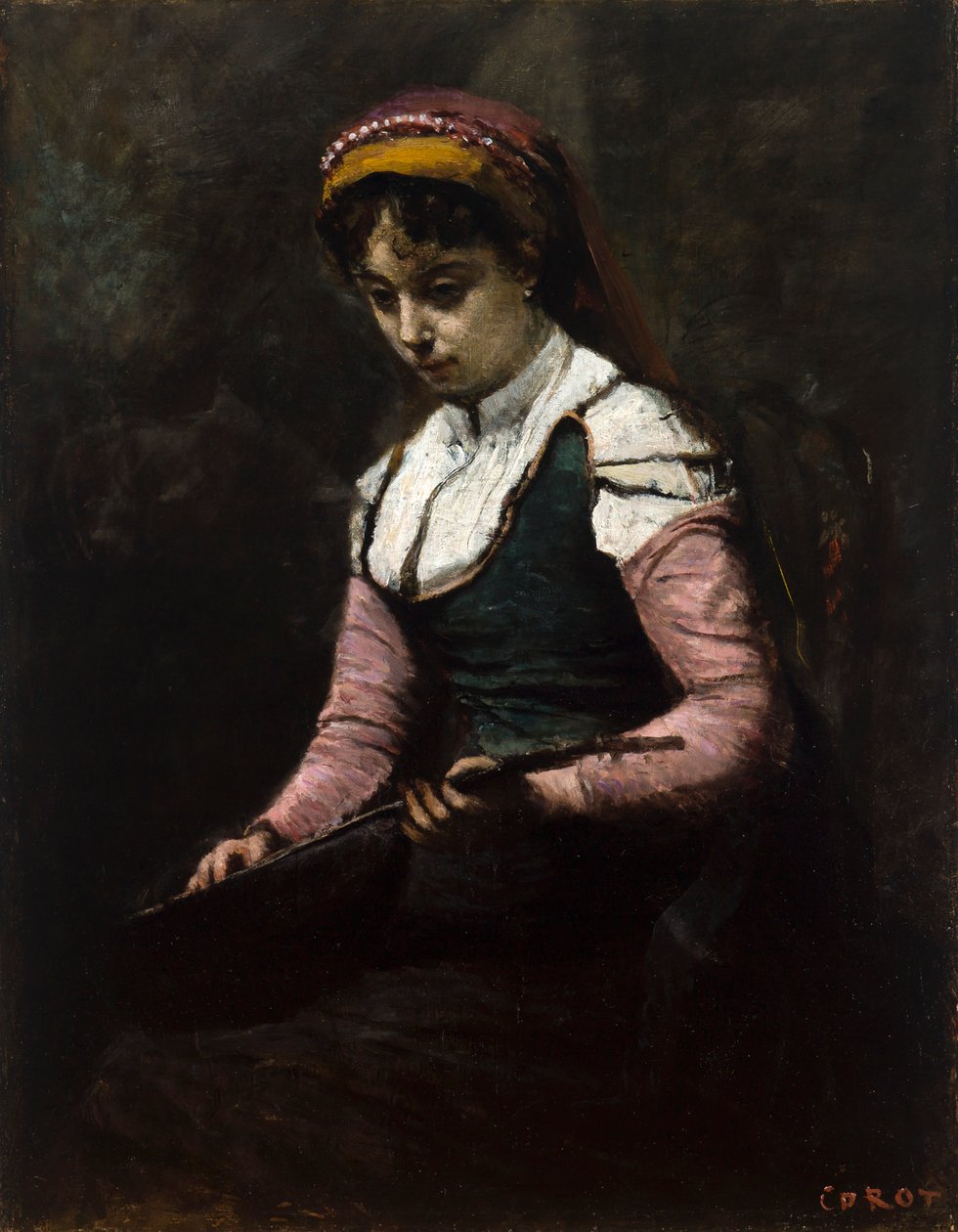Dívka s mandolínou od Jean-Baptiste-Camille Corot