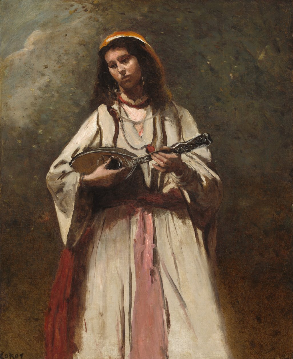 Cikánka s mandolínou od Jean-Baptiste-Camille Corot