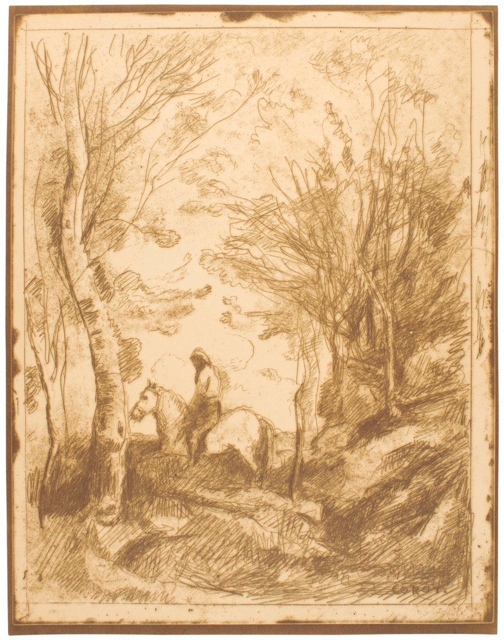 Reiter im Wald, Große Platte (Le Grand Cavalier sous Bois) od Jean-Baptiste-Camille Corot