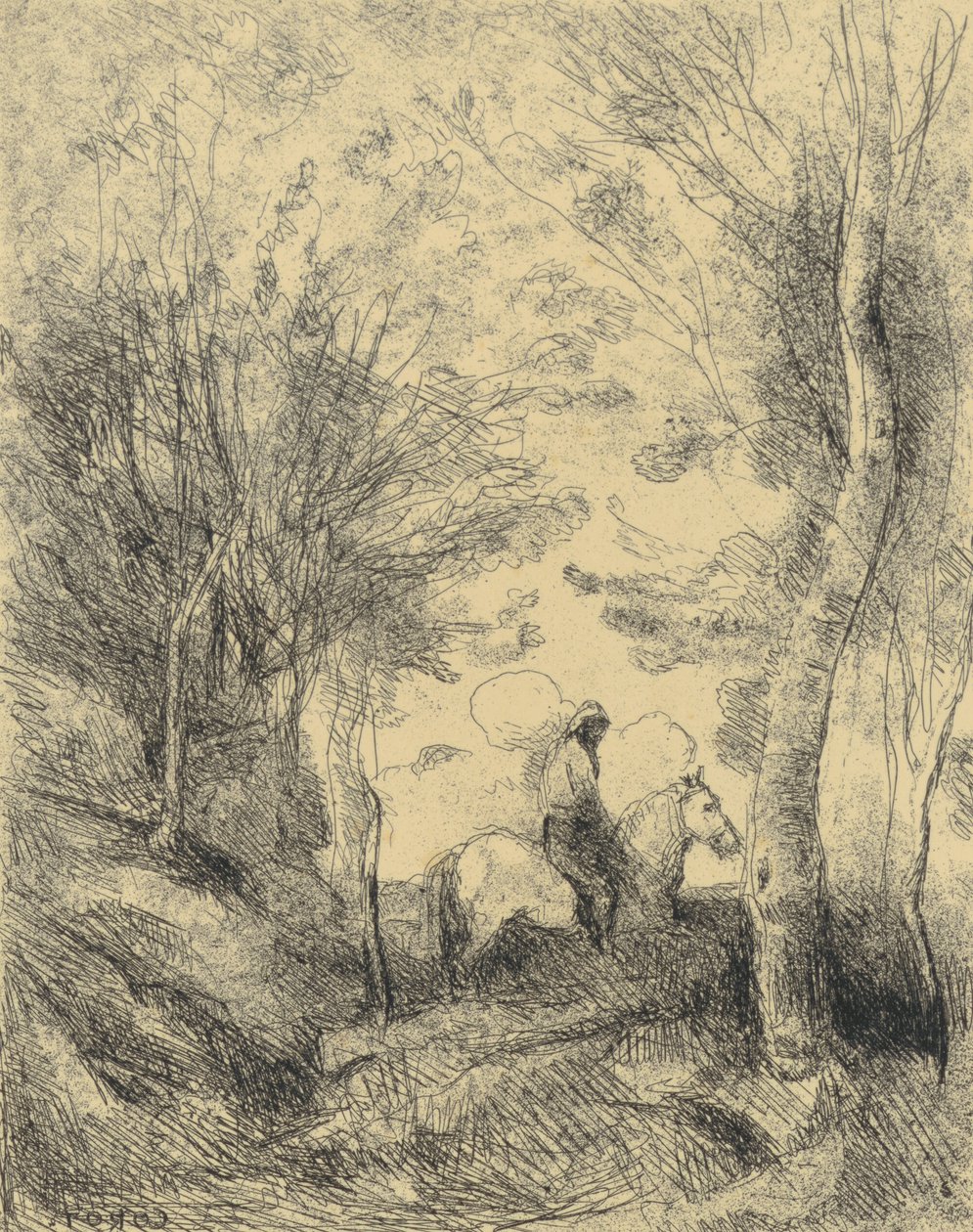 Velký jezdec v lese od Jean-Baptiste-Camille Corot