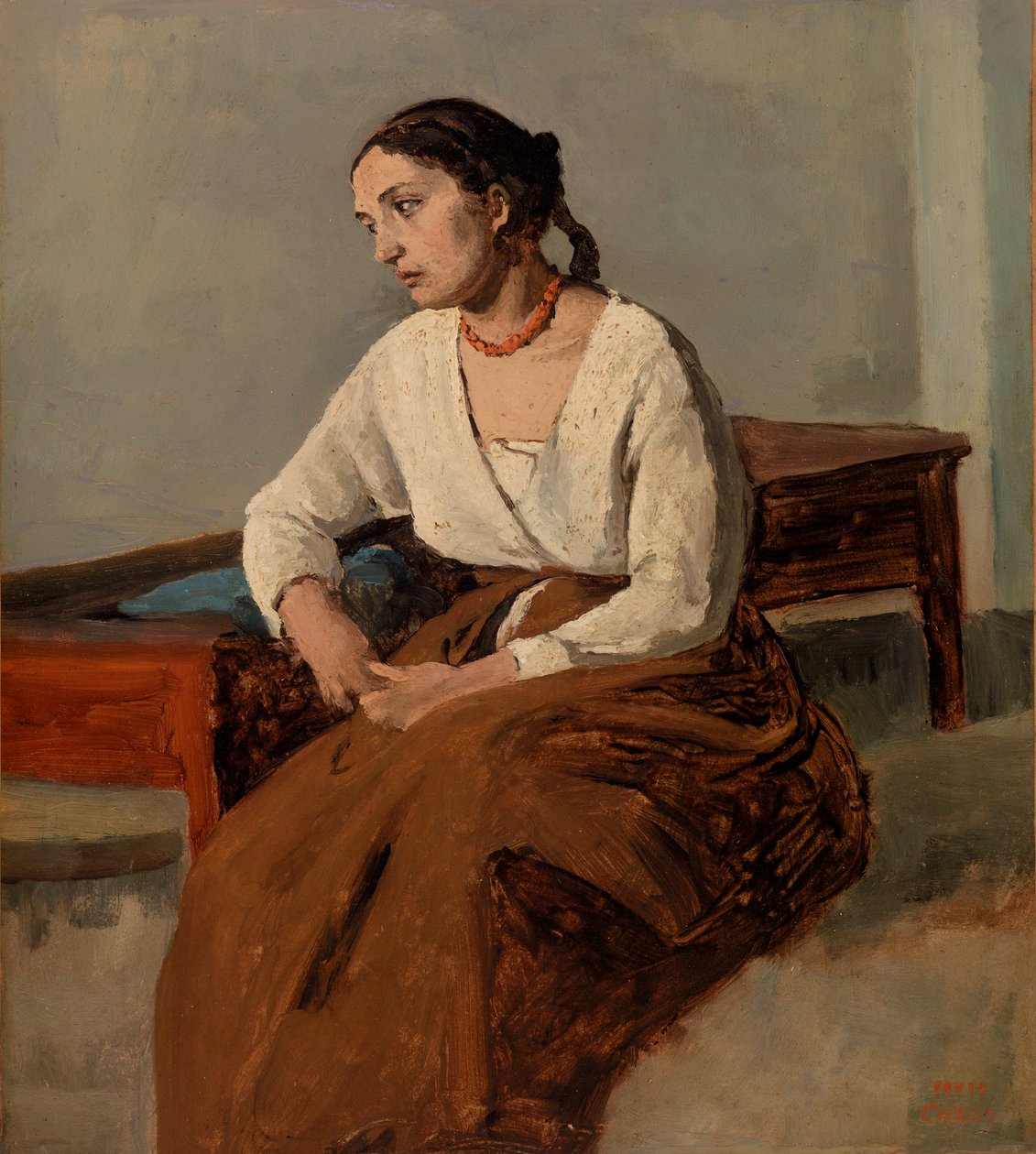 Melancholická italská žena (Řím) od Jean-Baptiste-Camille Corot
