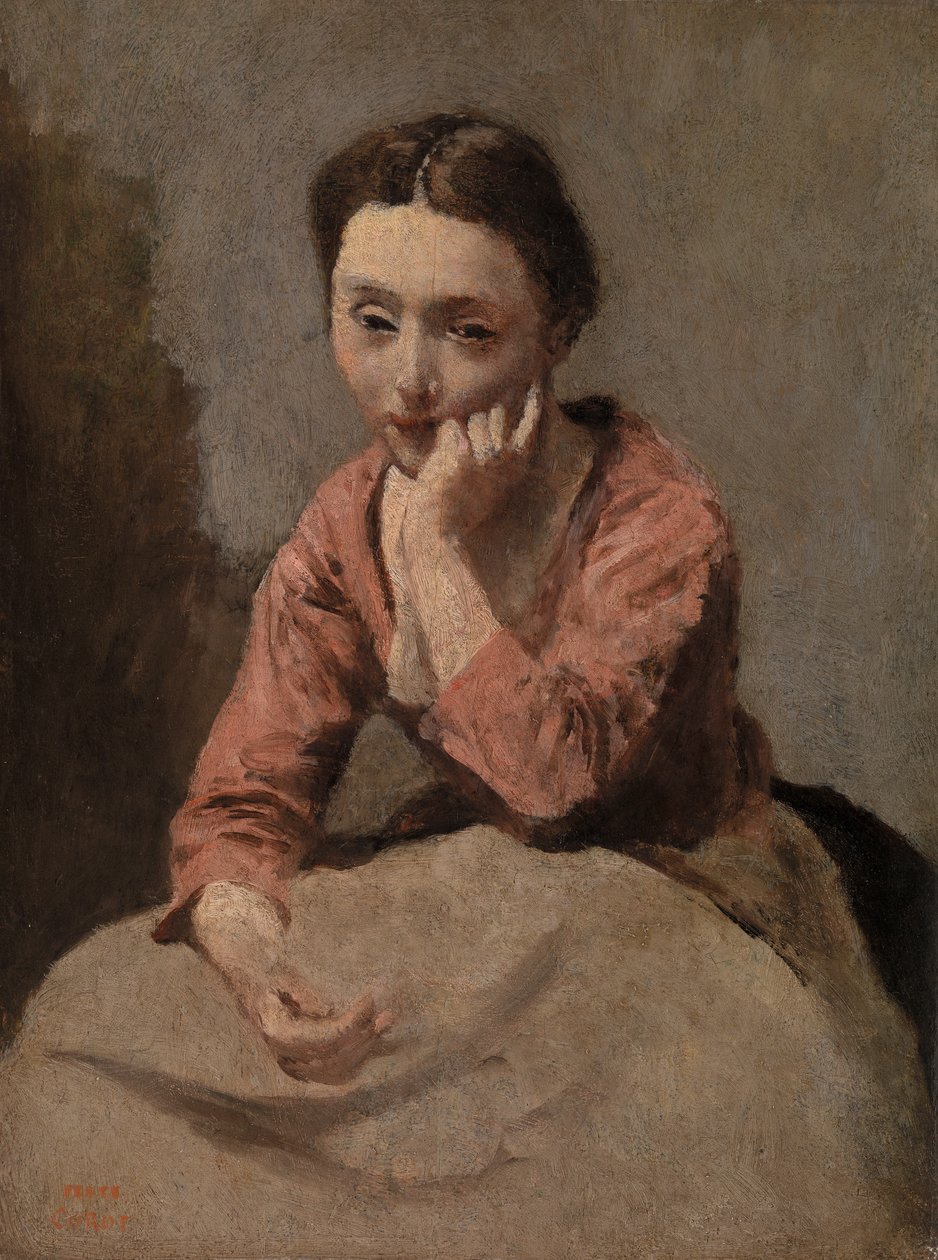 Zamyšlená mladá žena (Jeune femme pensive) od Jean-Baptiste-Camille Corot