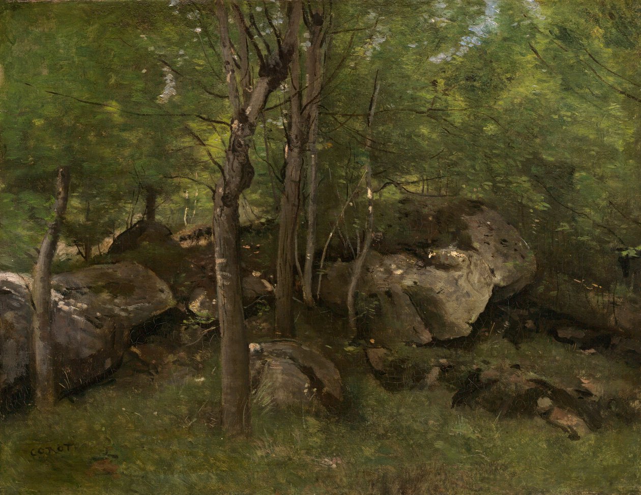 Skály v lese Fontainebleau od Jean-Baptiste-Camille Corot