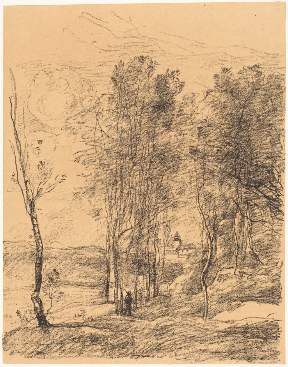 Zvonice v St. Nicolas-Lez-Arras (Le Clocher de St. Nicolas-Lez-Arras) od Jean-Baptiste-Camille Corot