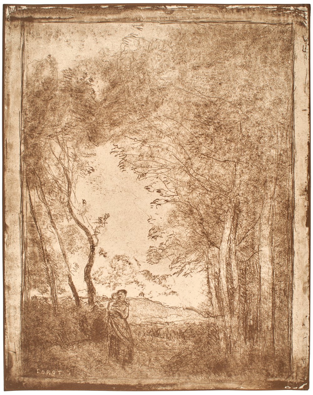 Mladá matka u vstupu do lesa od Jean-Baptiste-Camille Corot