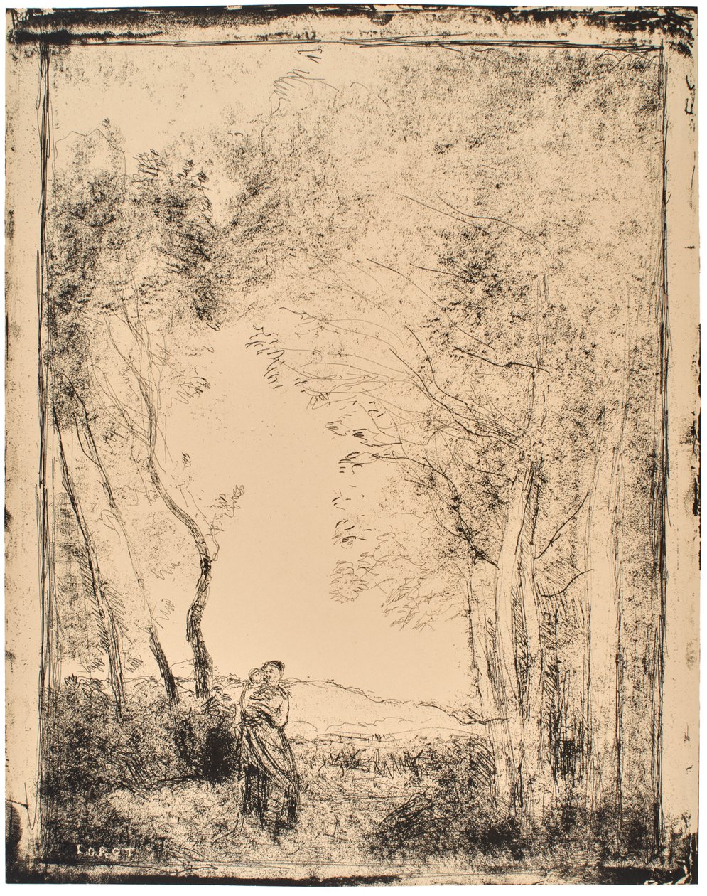 Mladá matka u vstupu do lesa od Jean-Baptiste-Camille Corot