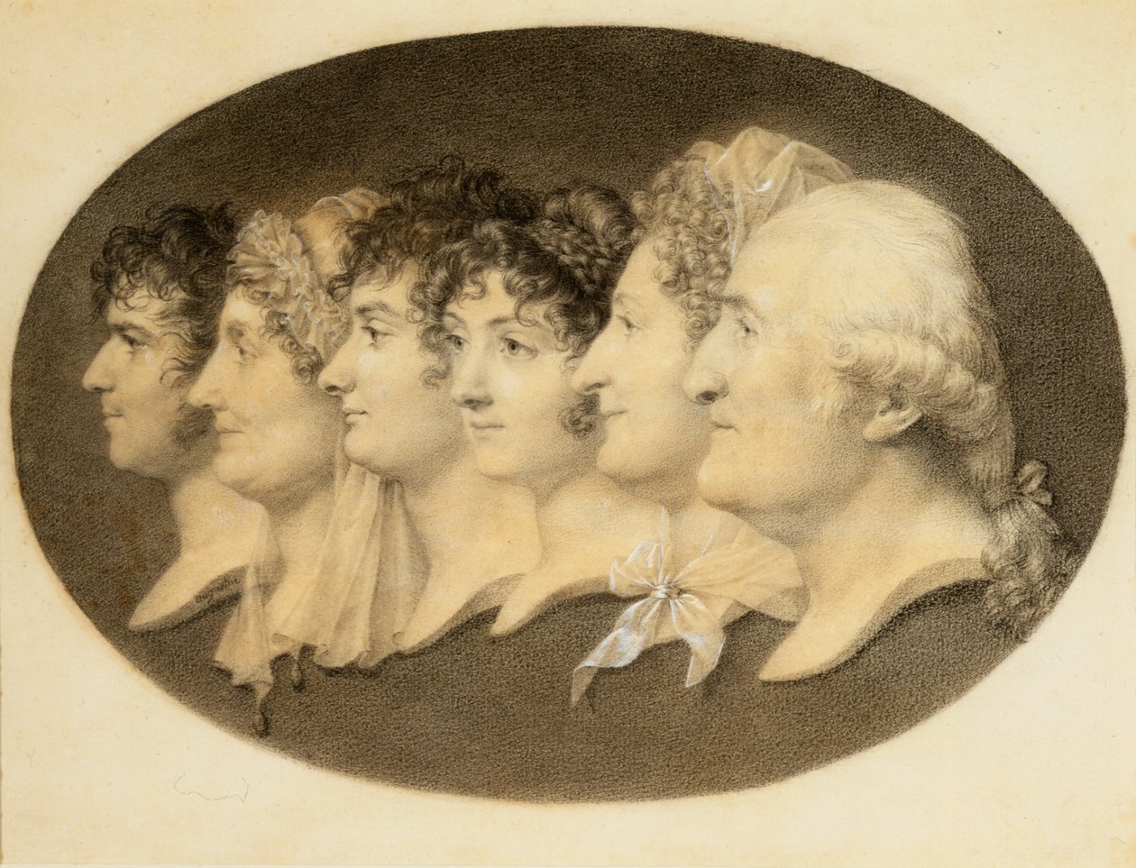 Profilový portrét Augustina a jeho rodiny od Jean Baptiste Jacques Augustin