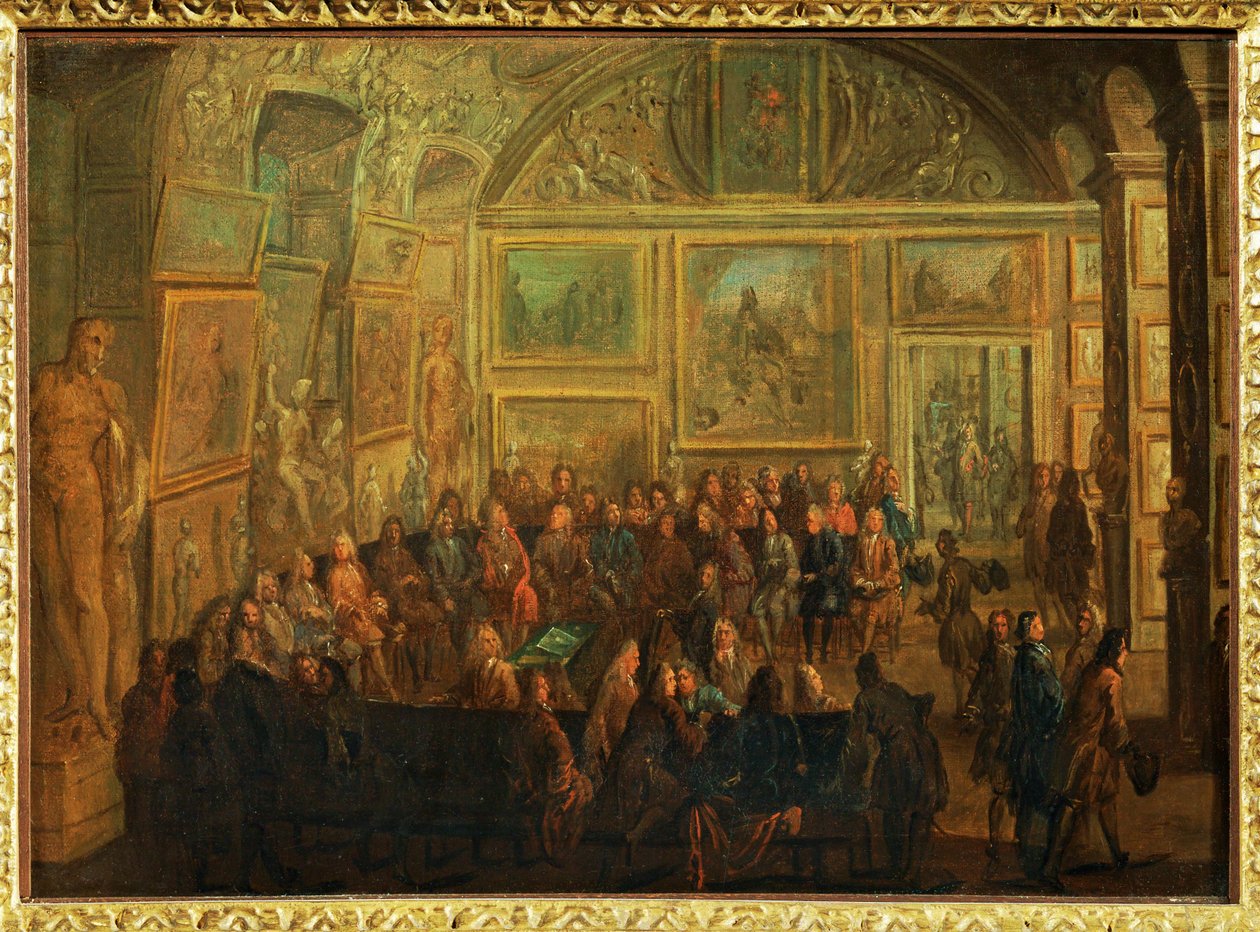 Pohled na Salon de Diane v Louvru;zasedání Akademie malířství ... od Jean-Baptiste (after) Martin