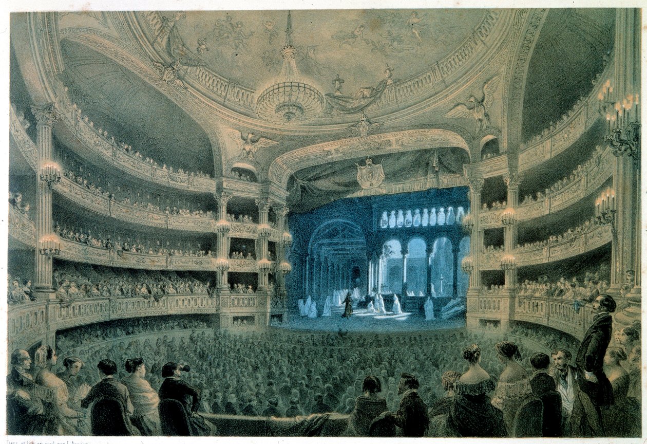 Pohled do divadelního sálu Opery Garnier (Academy of Music). Litografie Jean Baptiste Arnout (1788-1870). 19. století. Paříž, B.N. od Jean Baptiste Arnout