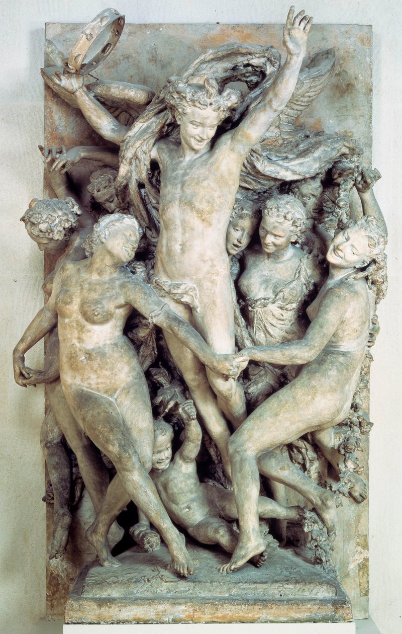 Les Bacchantes tančí a hrají hudbu. Vyřezávaný reliéf Jean-Baptiste (Jean Baptiste) Carpeaux (1827-1875) 1865-1869 Sun. 4,2x2,9 m Paříž, musee d