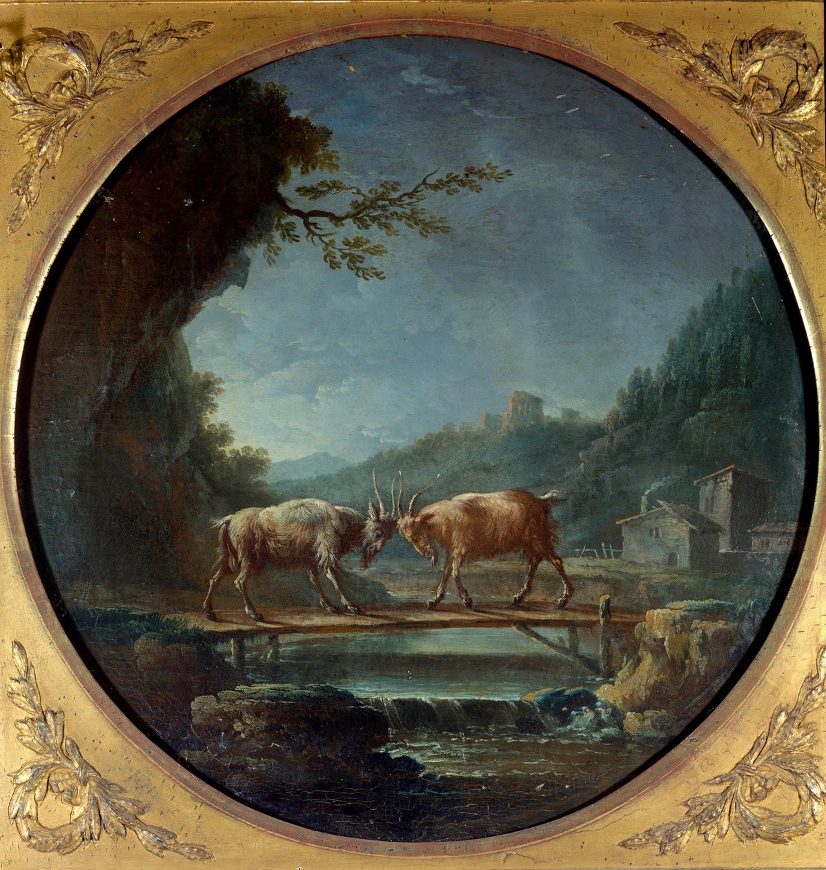 Obě kozy. Ilustrace k bajce od Jean de La Fontaine. Obraz Jean Baptiste Claudot (1733-1805) od Jean Baptiste Claudot
