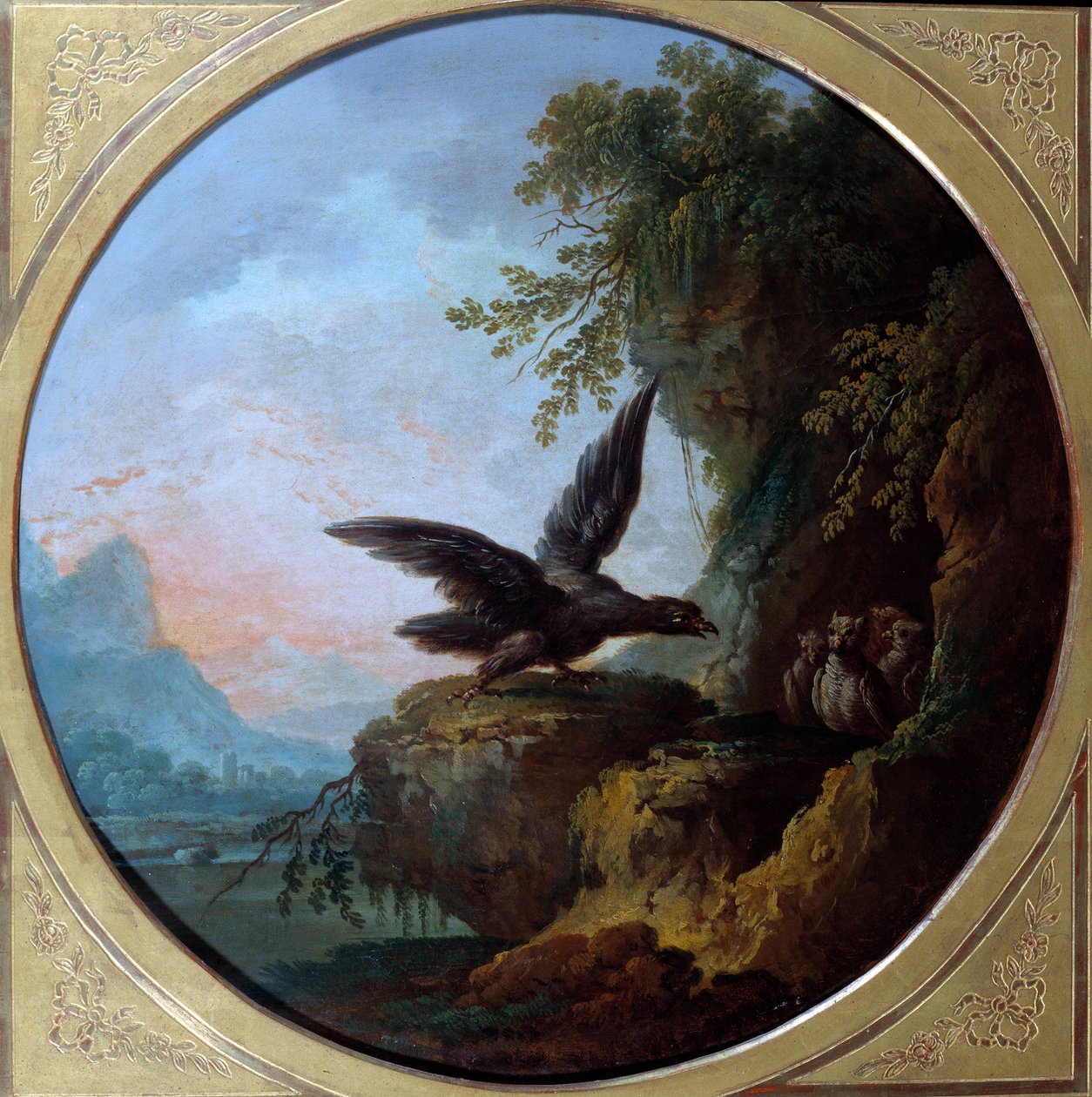Orel a sova. Ilustrace k bajce od Jean de La Fontaine. Obraz Jean Baptiste Claudot (1733-1805) od Jean Baptiste Claudot