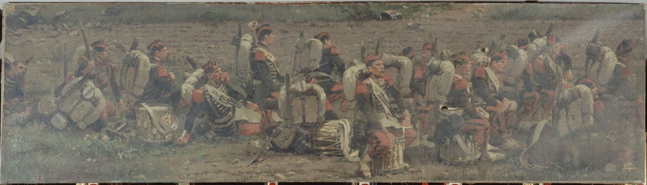 Vojenská scéna: bubny 1. pluku granátníků de la Garde (fragment panoramatu Rezonville) od Jean Baptiste Edouard Detaille