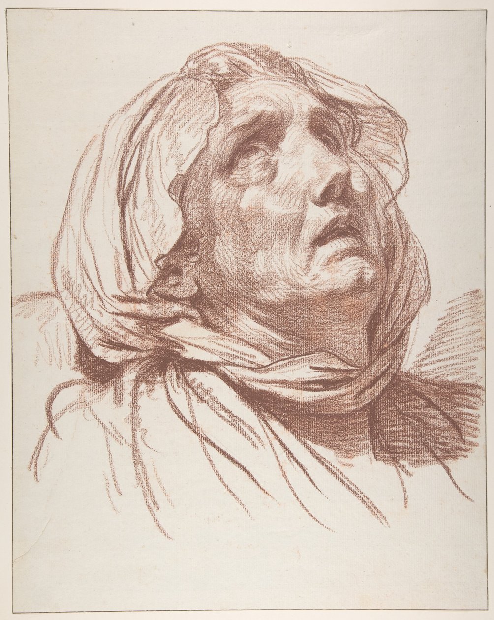 Hlava staré ženy vzhlížející vzhůru od Jean-Baptiste Greuze