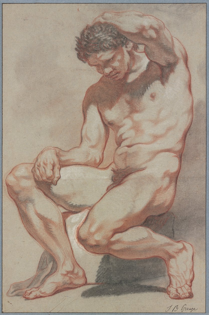 Sedící mužský akt od Jean-Baptiste Greuze