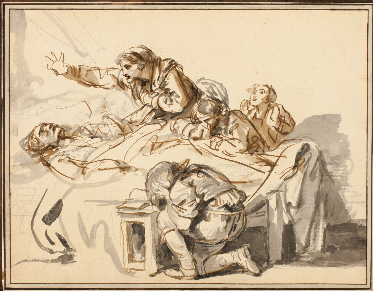 Ženy a děti oplakávají mrtvého muže od Jean-Baptiste Greuze