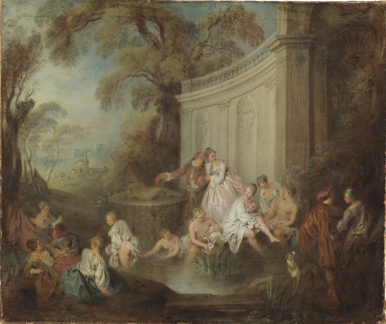 Společnost koupající se v parku - Společnost koupající se v parku, Pater, Jean-Baptiste (1695-1736). Olej na plátně. Rozměr: 49 x 59 cm. Národní muzeum Stockholm od Jean Baptiste Joseph Pater