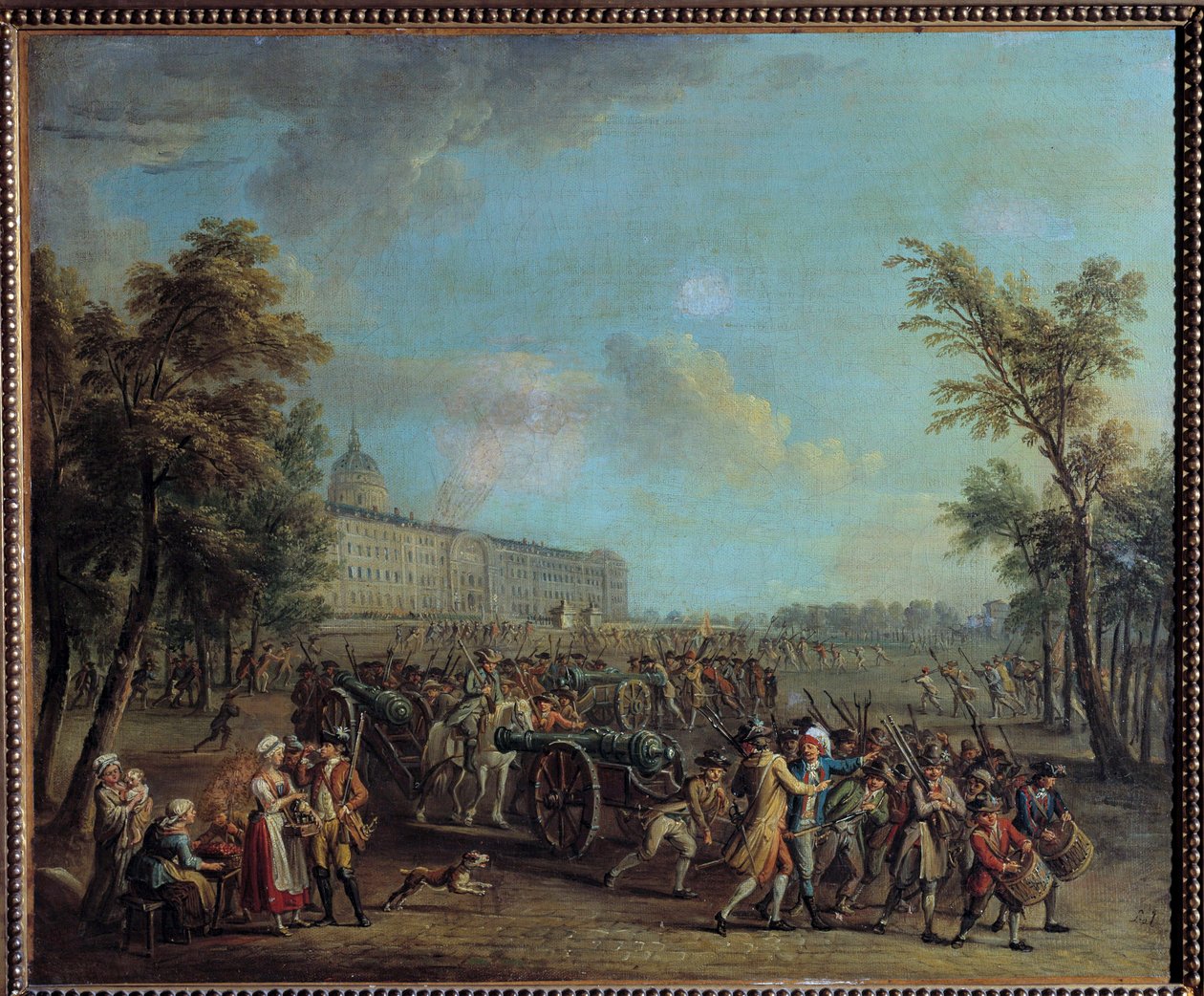 Francouzská revoluce: „“ Lidé z Paříže opouštějí Invalidovnu ráno 14. července od Jean Baptiste Lallemand